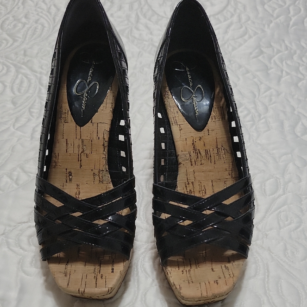 Jessica Simpson Black Wedge Sandals